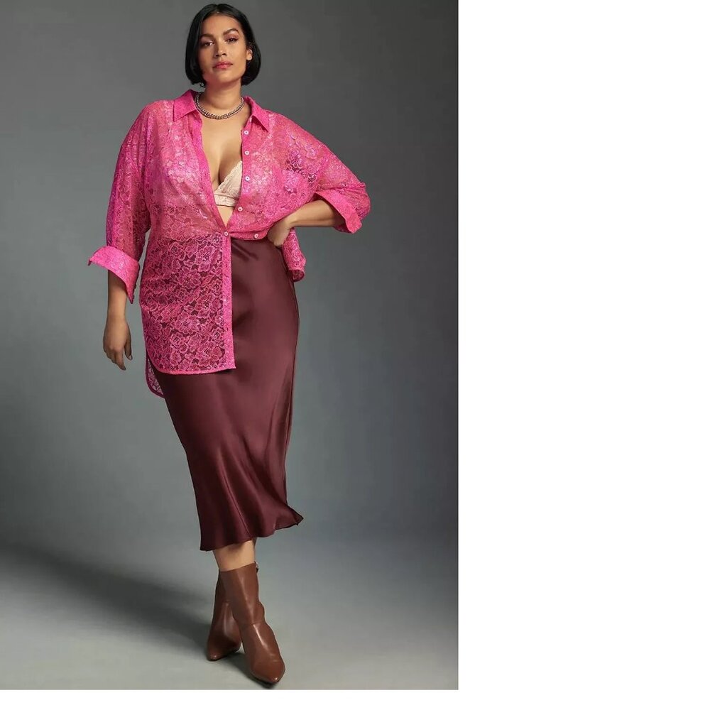 By Anthropologie Metallic Lace Buttondown Shirt pink size XSP PXS new nwt - Picture 8 of 9